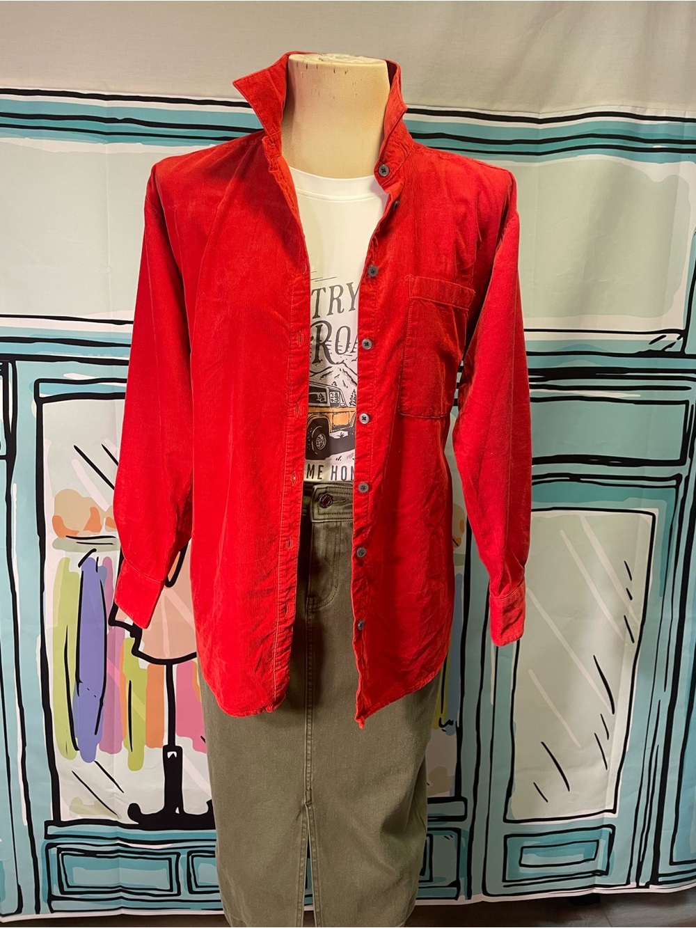 Orange Button-Up Corduroy Shirt Jacket